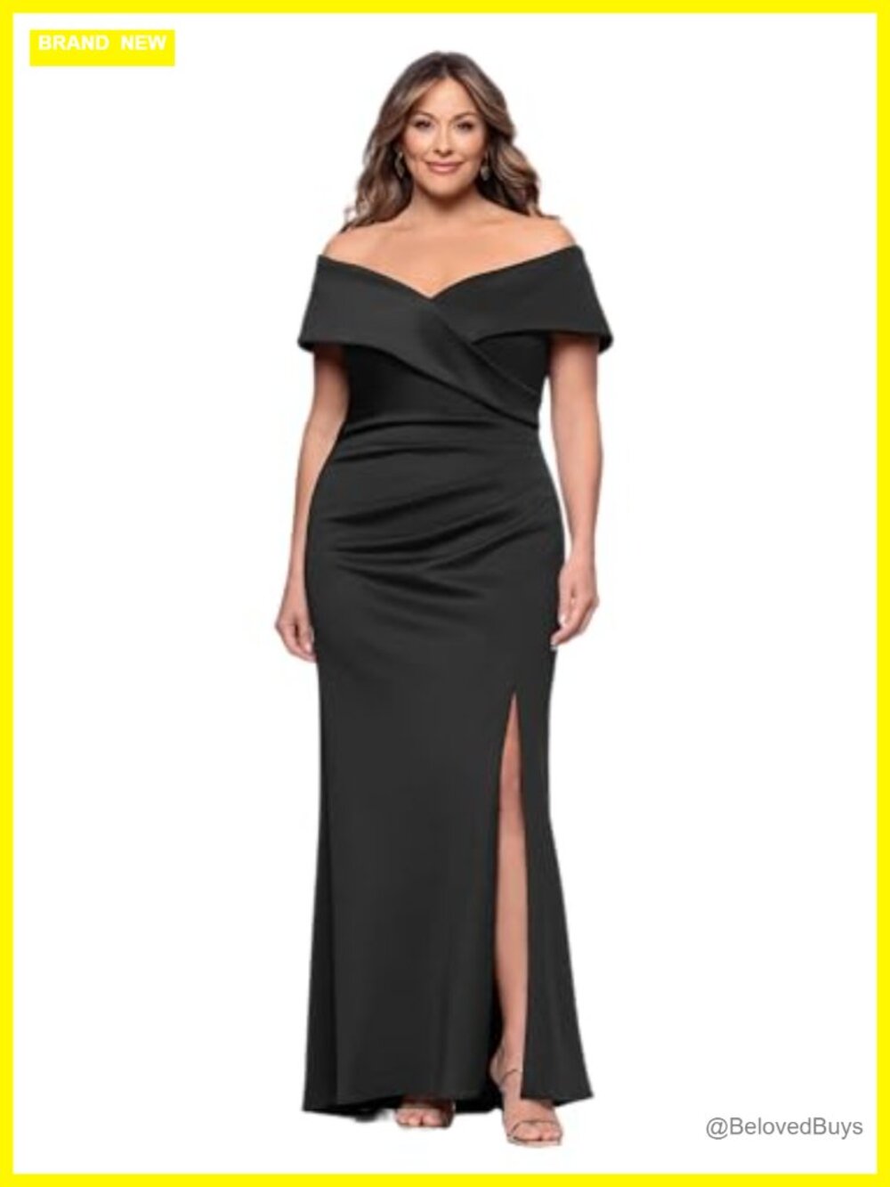 Scuba Off Shoulder Ruched Slit Floor Length Formal Dress Plus